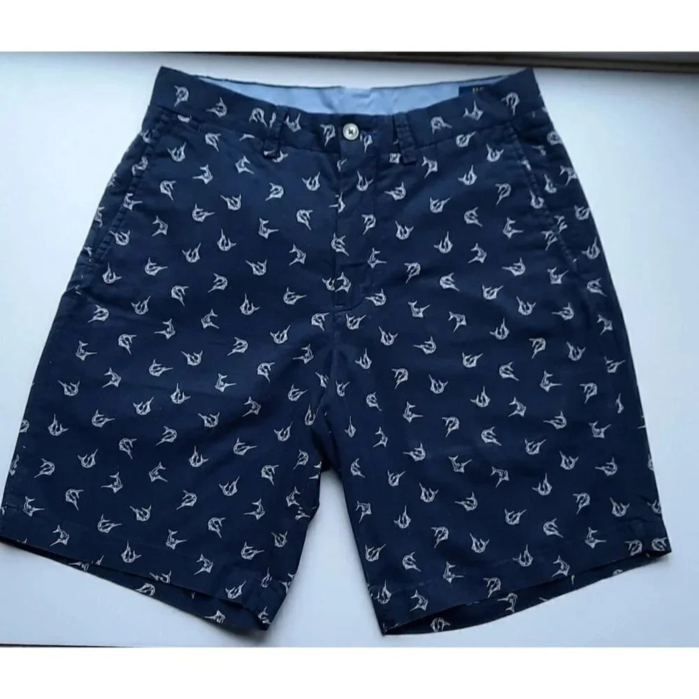 Polo Ralph Lauren Linen Blend Nautical Marlin Print Shorts Navy Mens Size 29"W